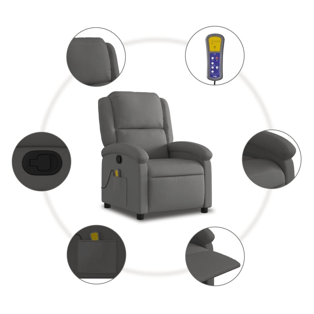 Massage Recliner Chair Grey Real Leather Price