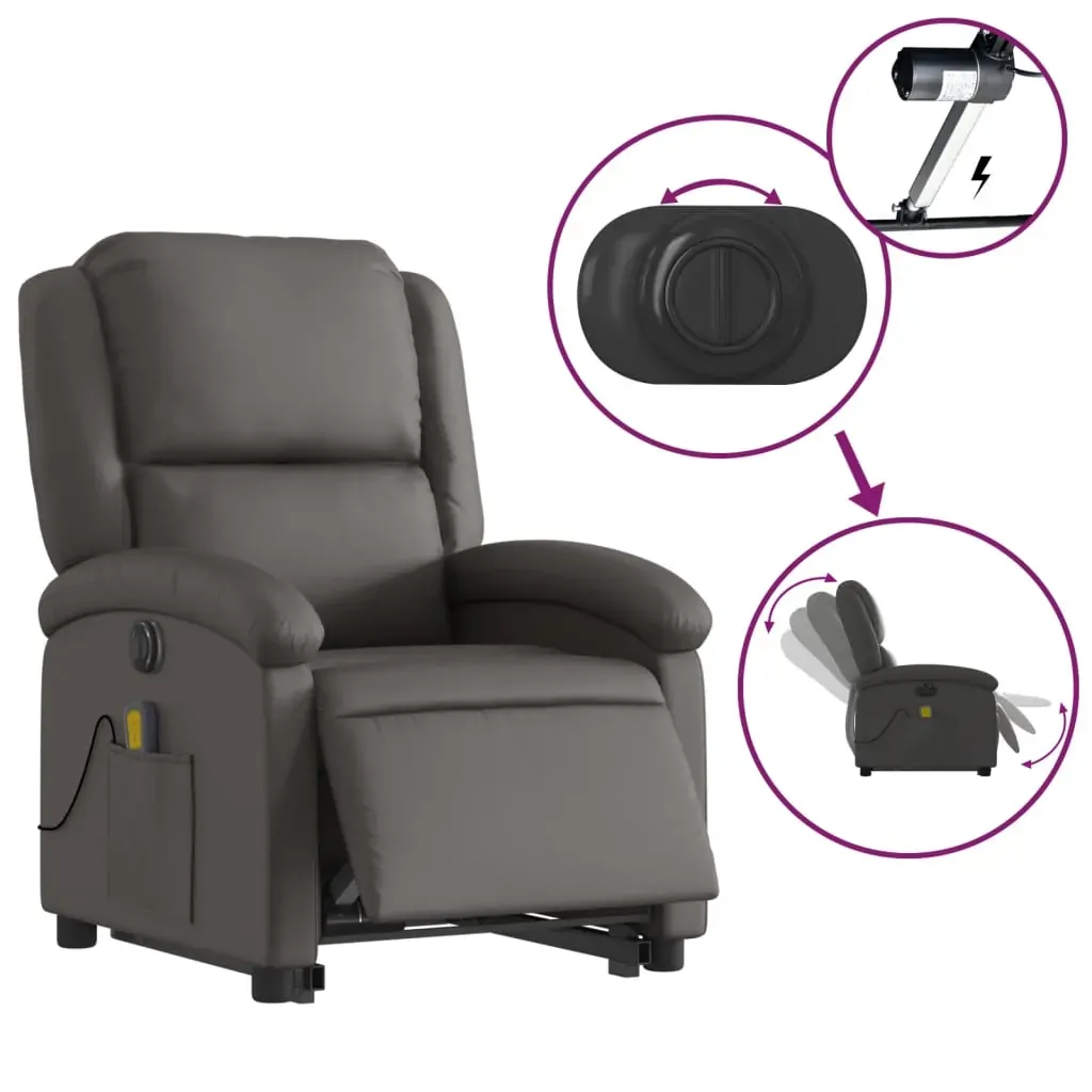 Electric Stand up Massage Recliner Chair Grey Real Leather Price