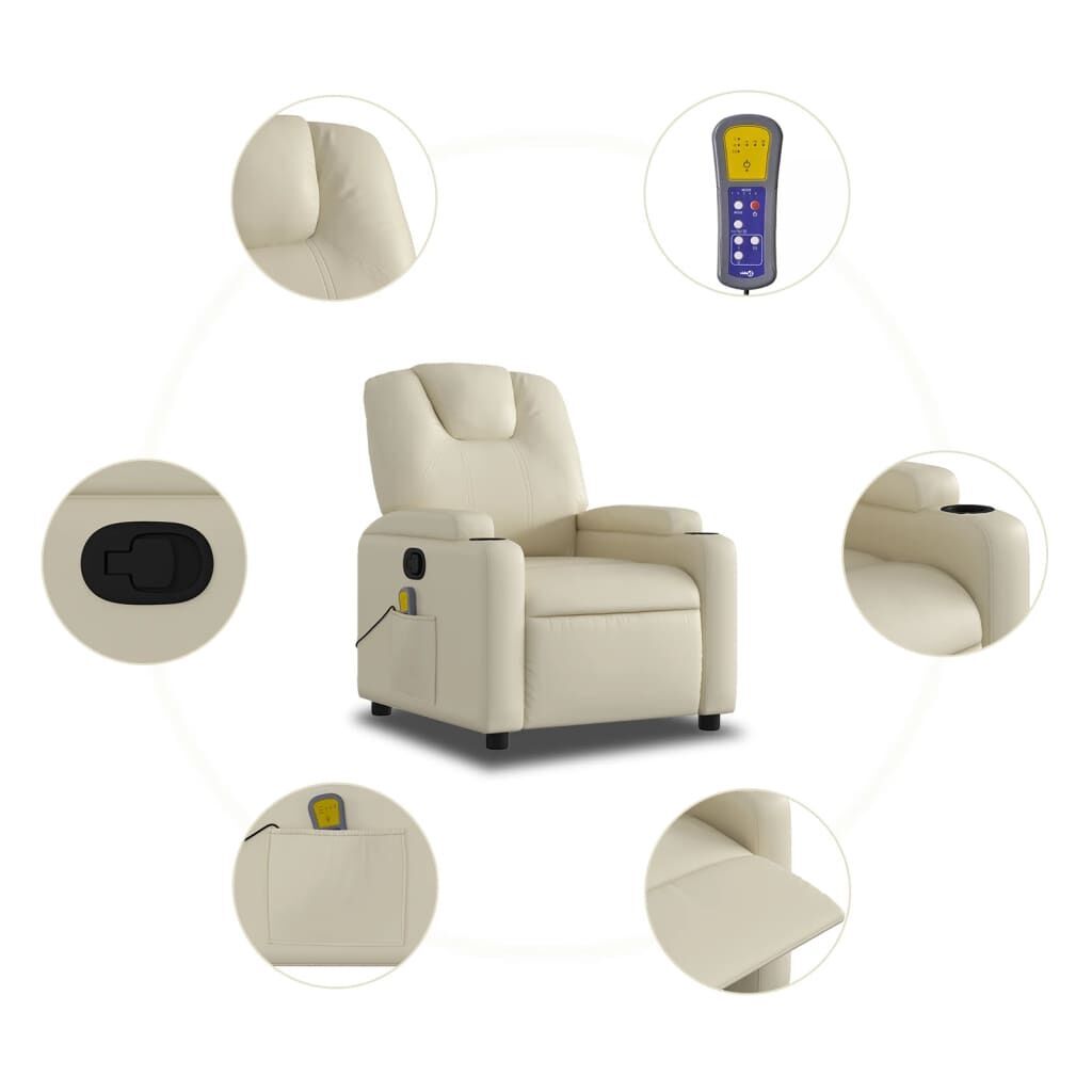 Massage Recliner Chair Cream Faux Leather Price
