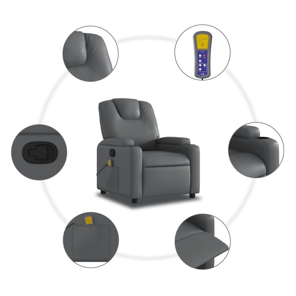 Massage Recliner Chair Grey Faux Leather Price