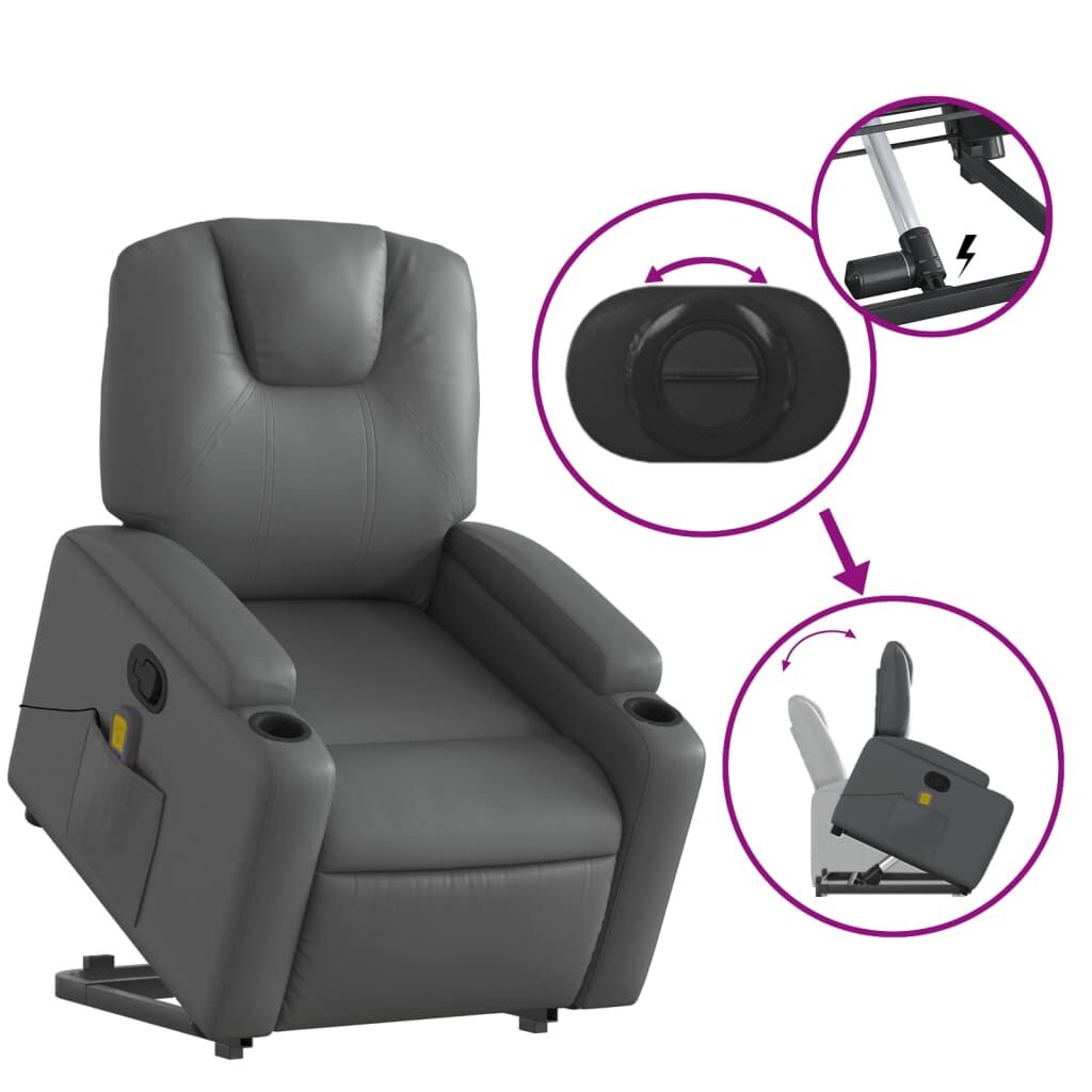 Stand up Massage Recliner Chair Grey Faux Leather Price