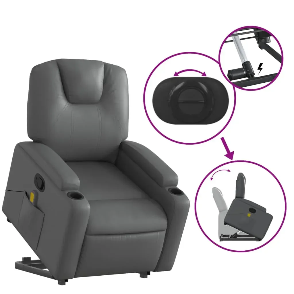 Stand up Massage Recliner Chair Grey Faux Leather Price