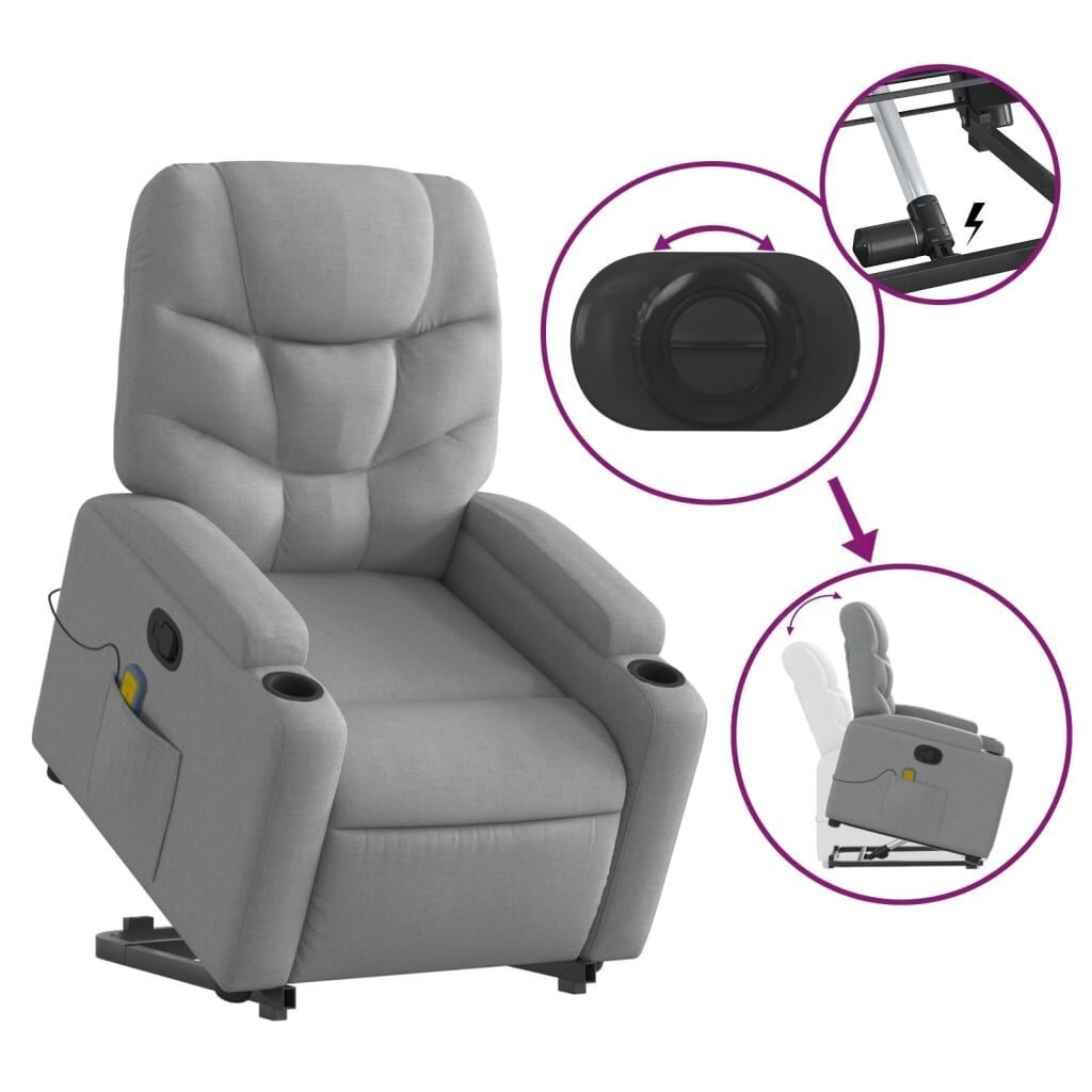 Stand up Massage Recliner Chair Light Grey Fabric Price