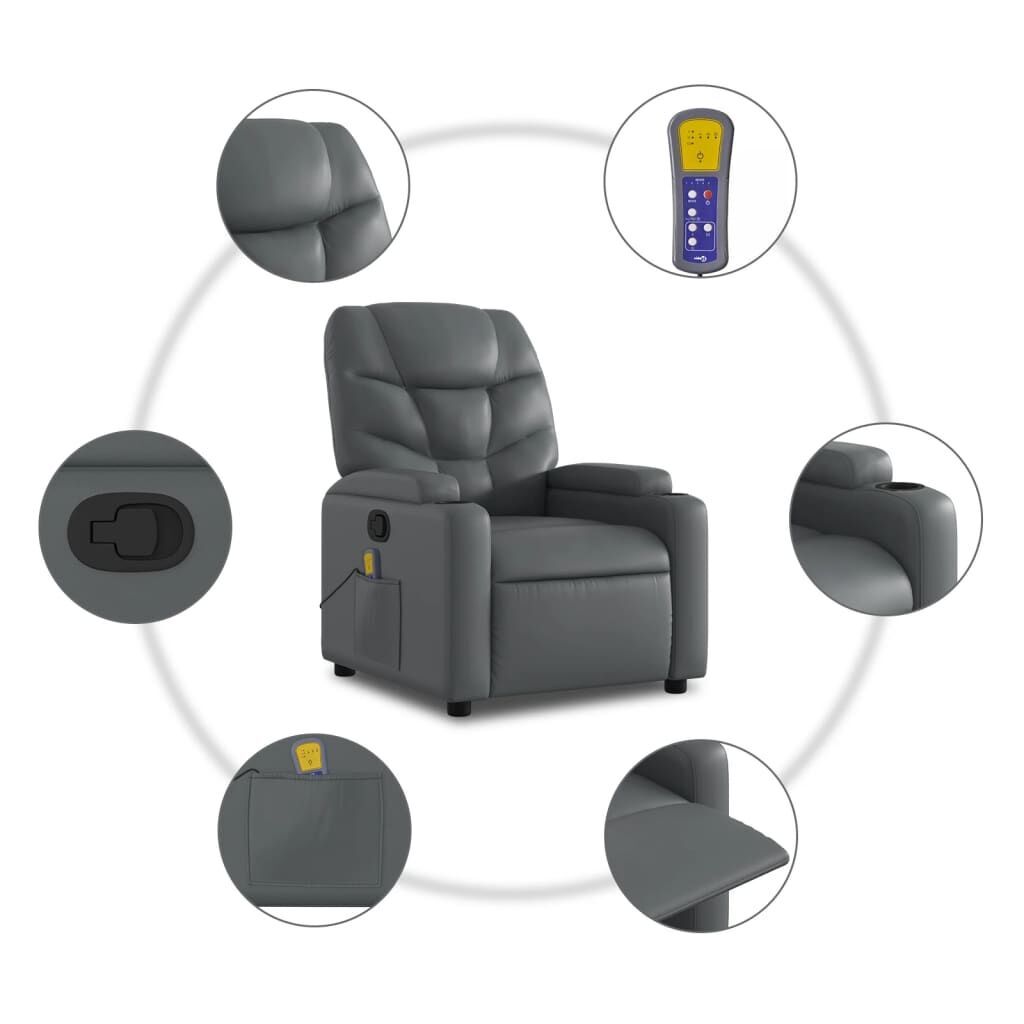 Massage Recliner Chair Grey Faux Leather Price