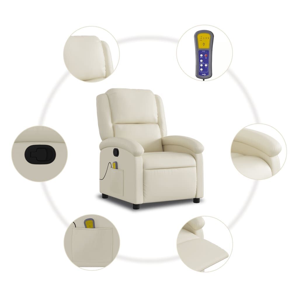 Massage Recliner Chair Cream Faux Leather Price