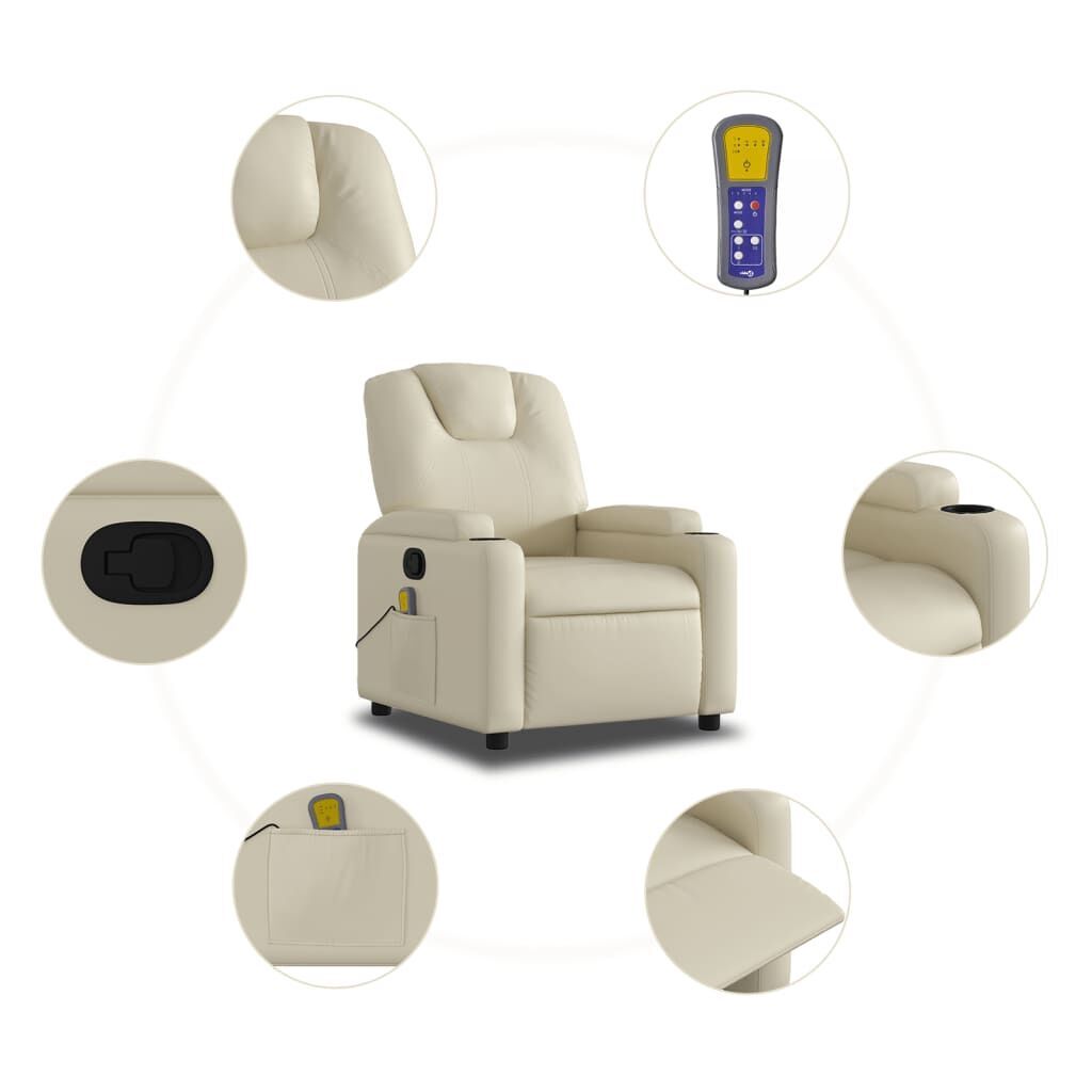 Massage Recliner Chair Cream Faux Leather Price