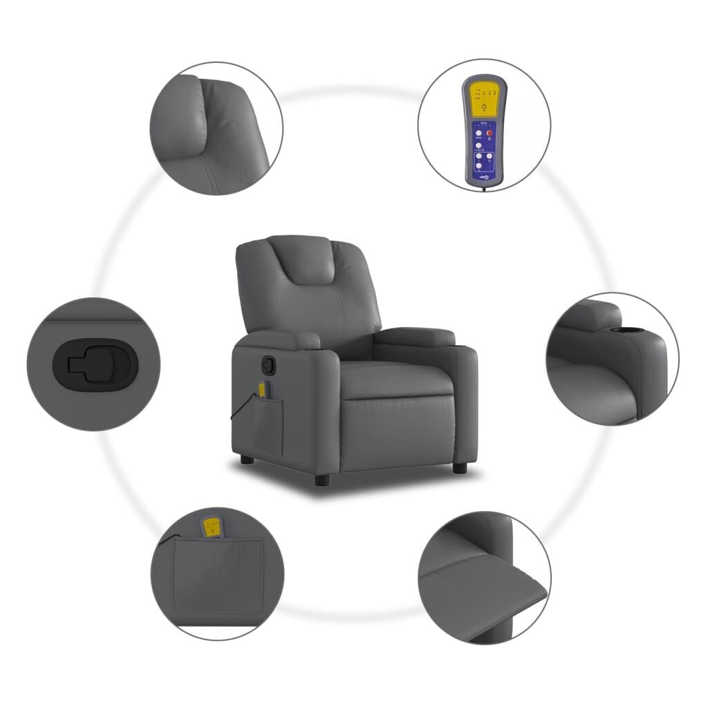Massage Recliner Chair Grey Faux Leather Price