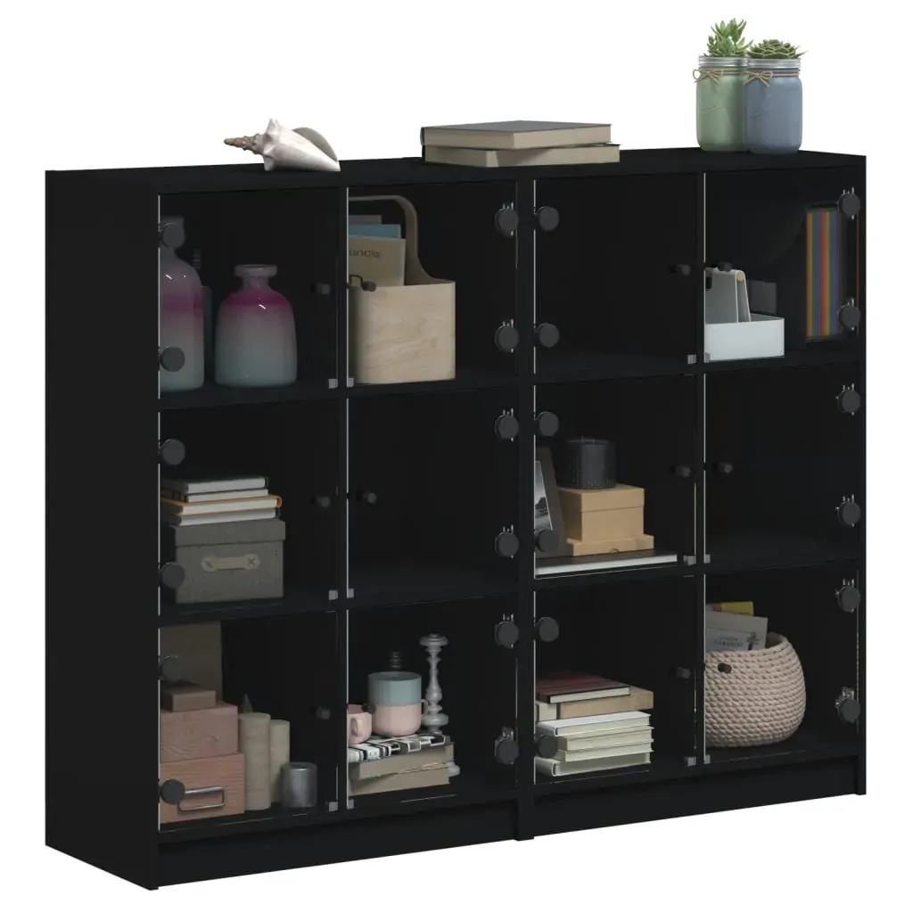Bookcase with Doors Black 136x37x109 cm Engineered Wood Price