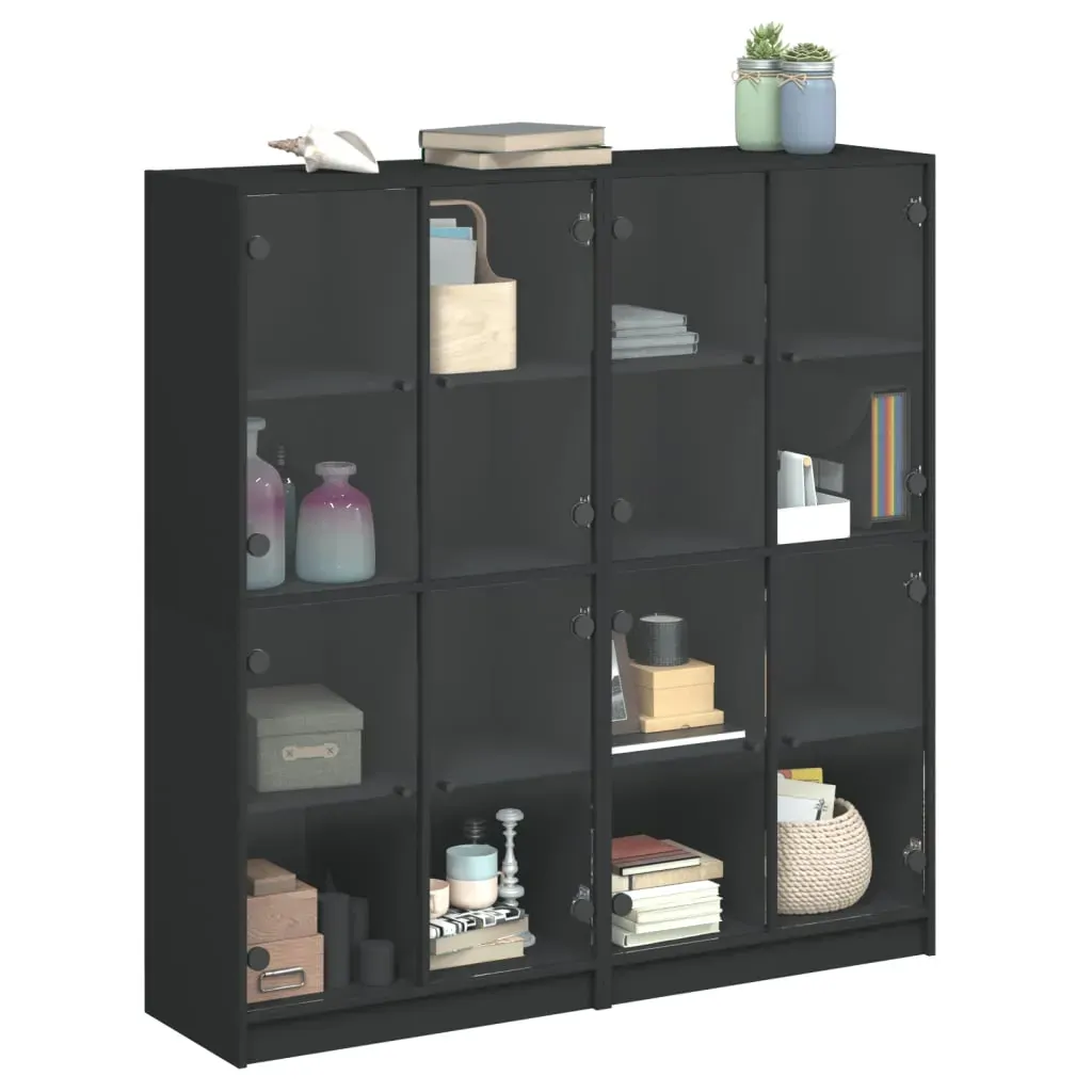 Bookcase with Doors Black 136x37x142 cm Engineered Wood Price