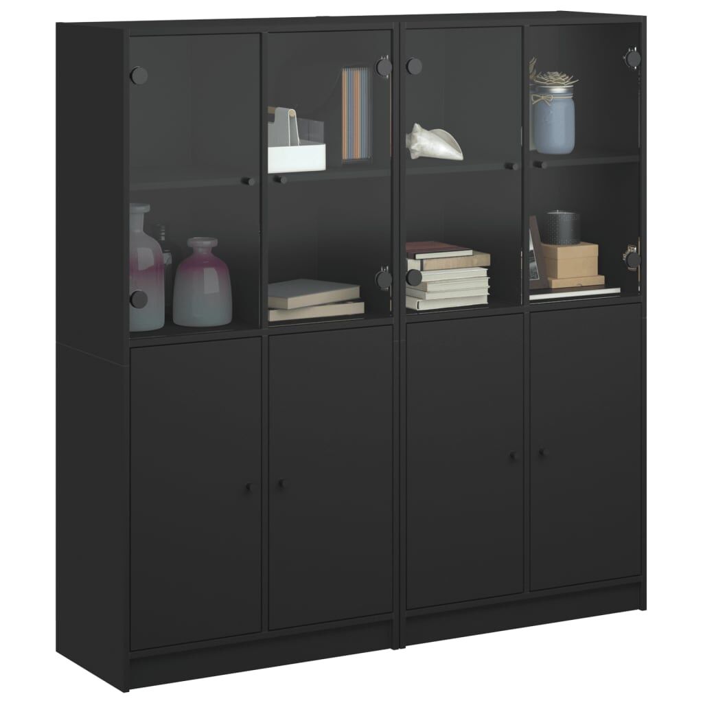 Bookcase with Doors Black 136x37x142 cm Engineered Wood Price