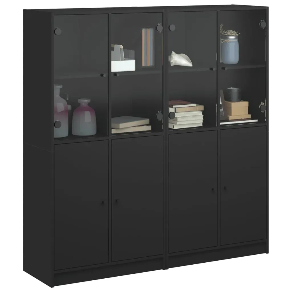 Bookcase with Doors Black 136x37x142 cm Engineered Wood Price
