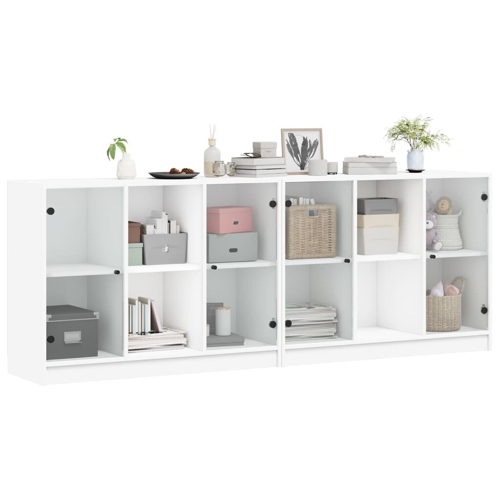 Bookcase with Doors White 204x37x75 cm Engineered Wood Price