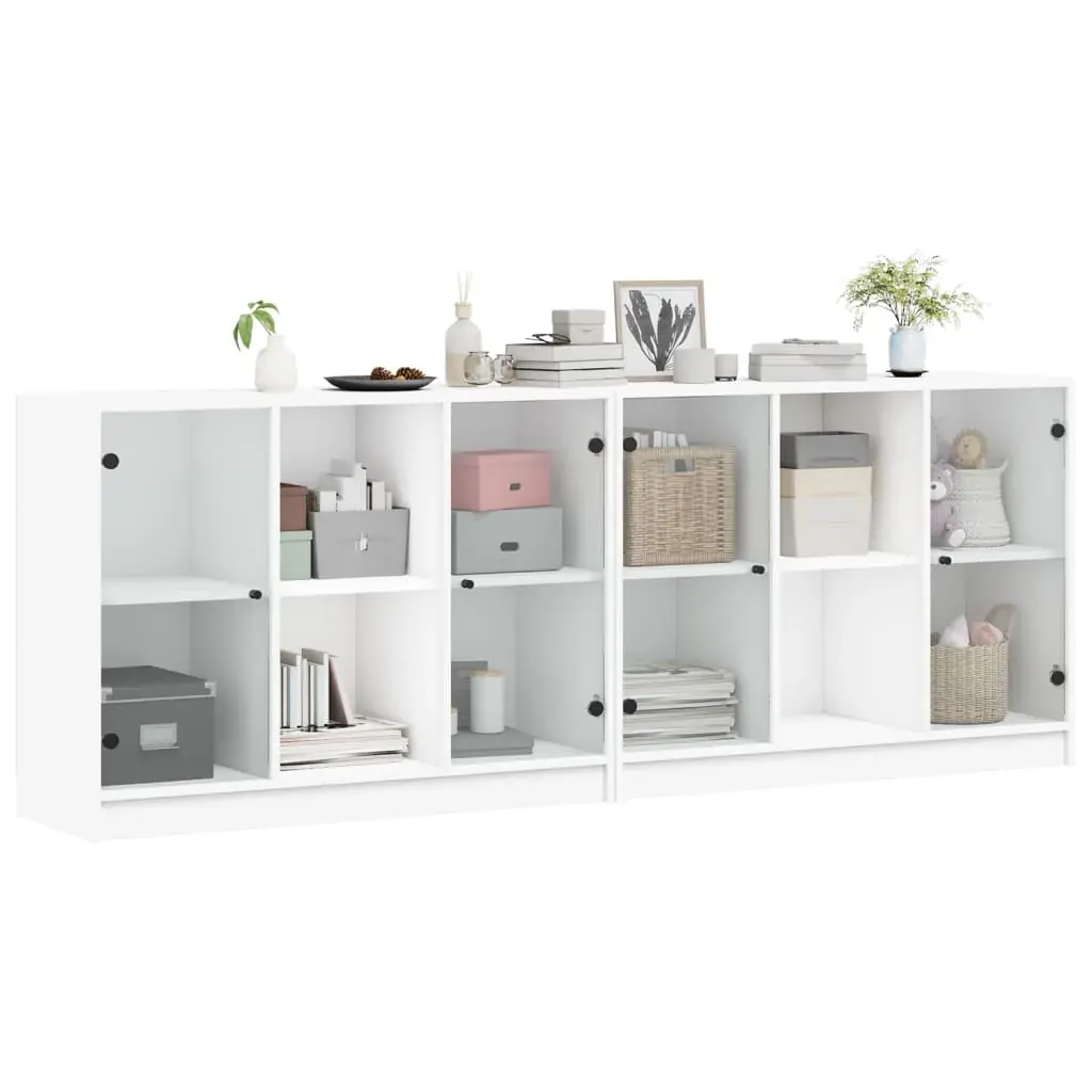 Bookcase with Doors White 204x37x75 cm Engineered Wood Price