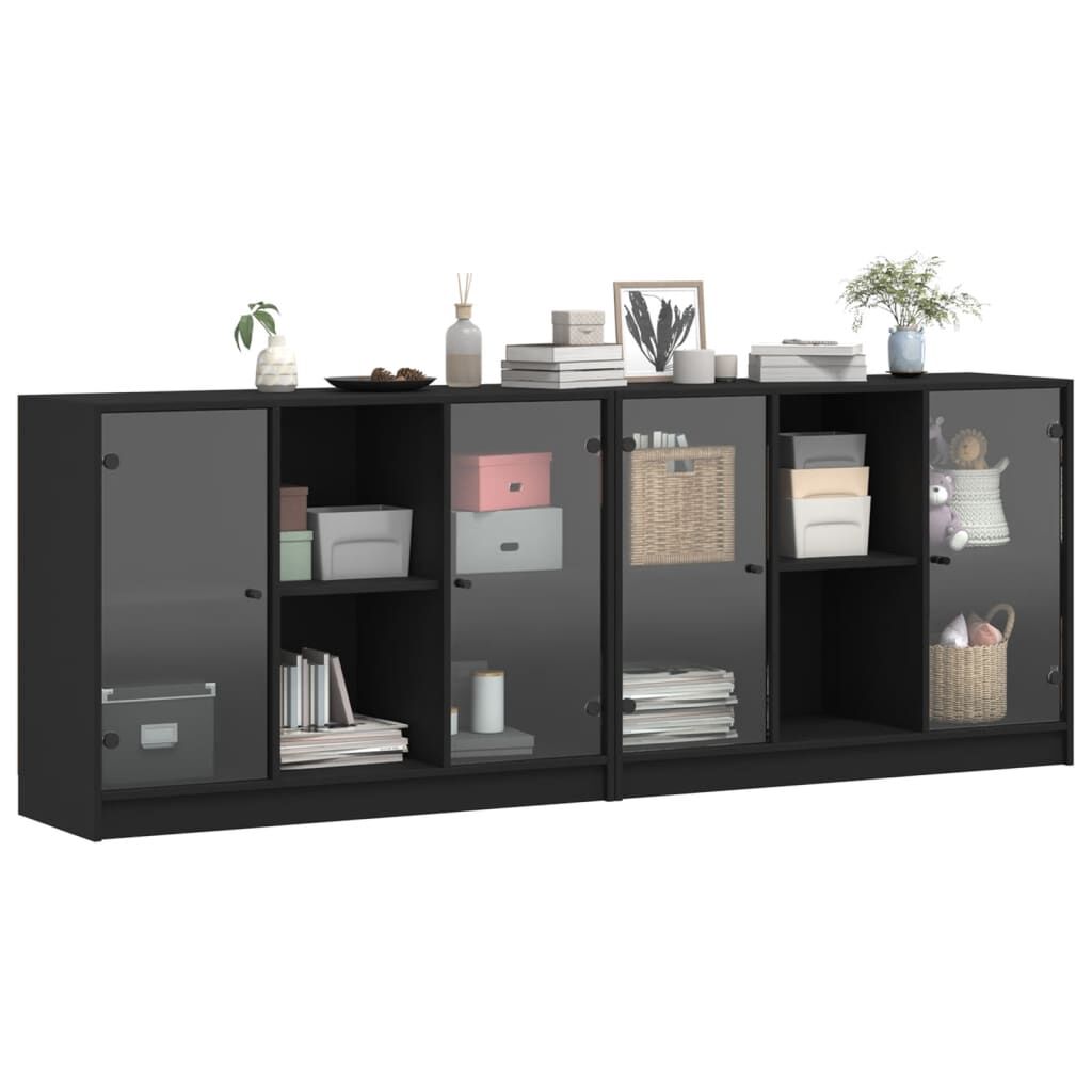 Bookcase with Doors Black 204x37x75 cm Engineered Wood Price