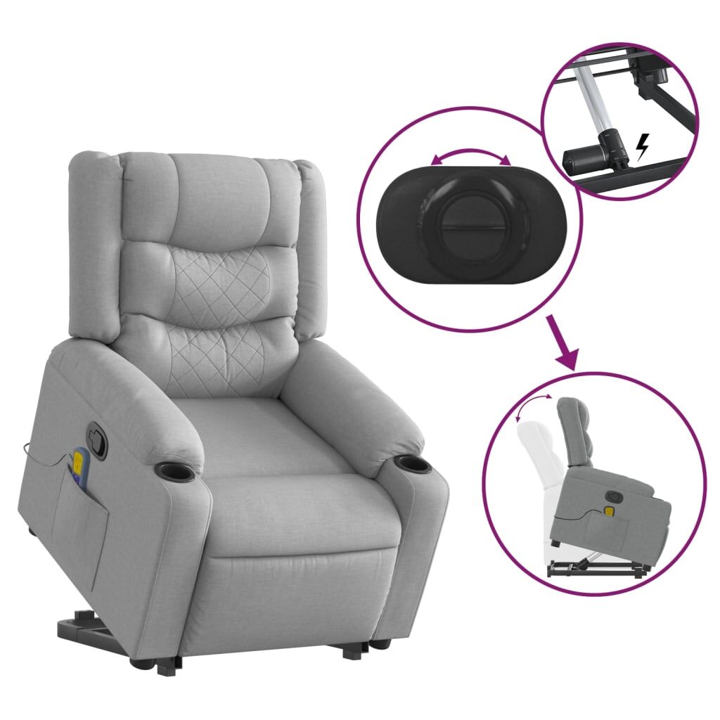 Stand up Massage Recliner Chair Light Grey Fabric Price