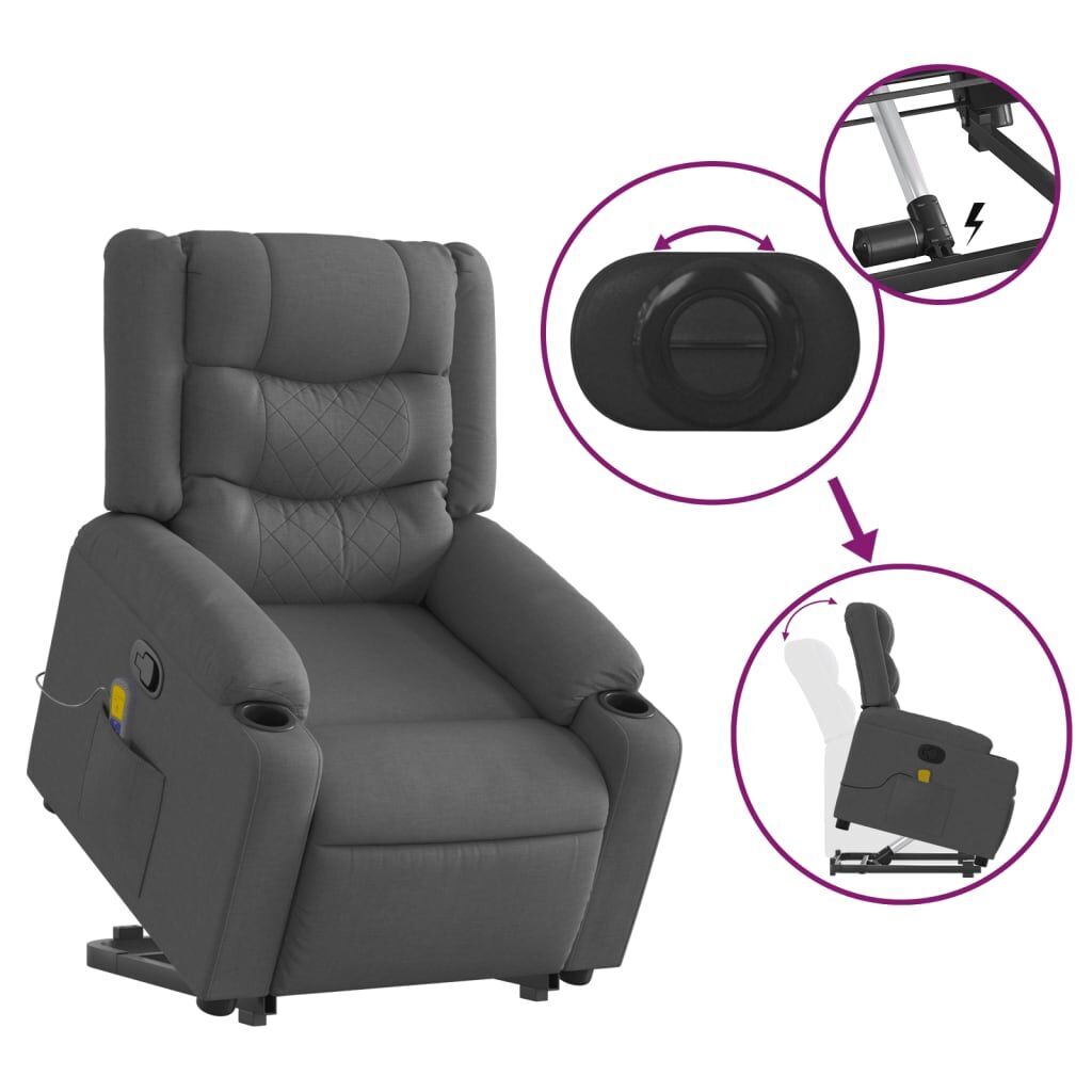 Stand up Massage Recliner Chair Dark Grey Fabric Price