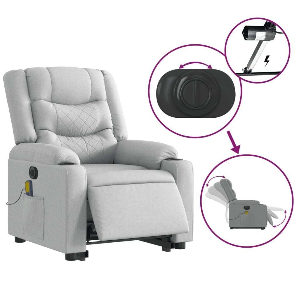 Electric Stand up Massage Recliner Chair Light Grey Fabric Price
