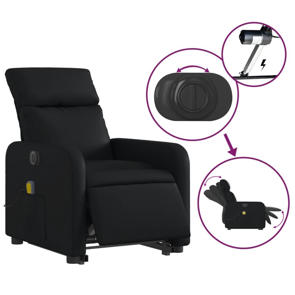Electric Stand up Massage Recliner Chair Black Faux Leather Price