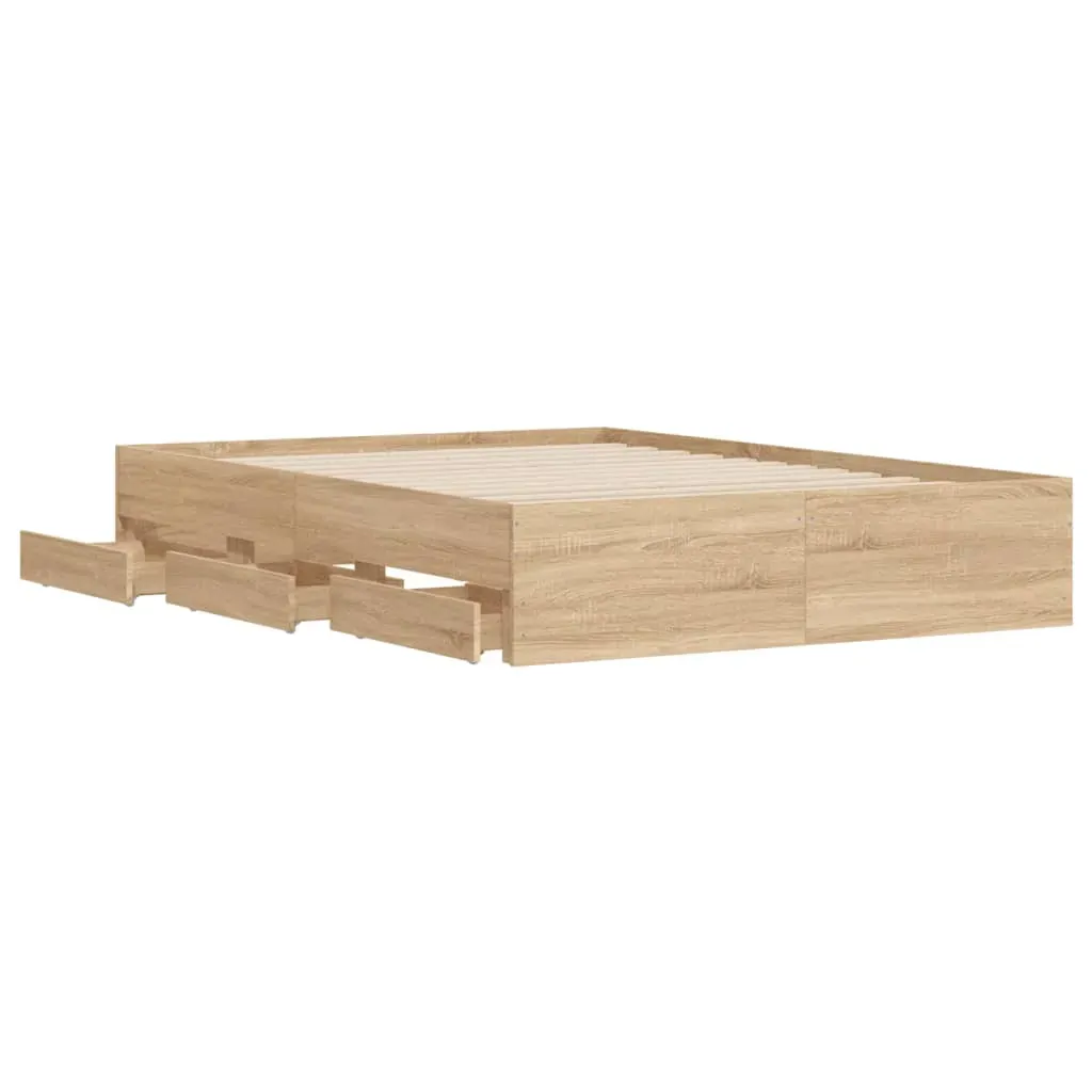 Bed Frame with Drawers without Mattress Sonoma Oak 135x190 cm Price