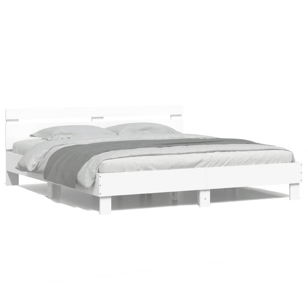 Bed Frame with LED without Mattress White 183x203 cm King Price