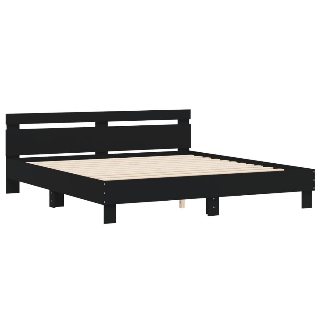 Bed Frame with LED without Mattress Black 183x203 cm King Price