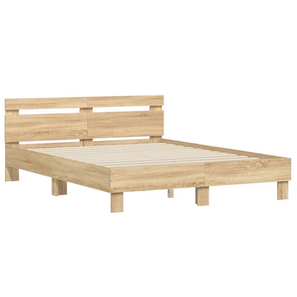Bed Frame with LED without Mattress Sonoma Oak 150x200 cm Price