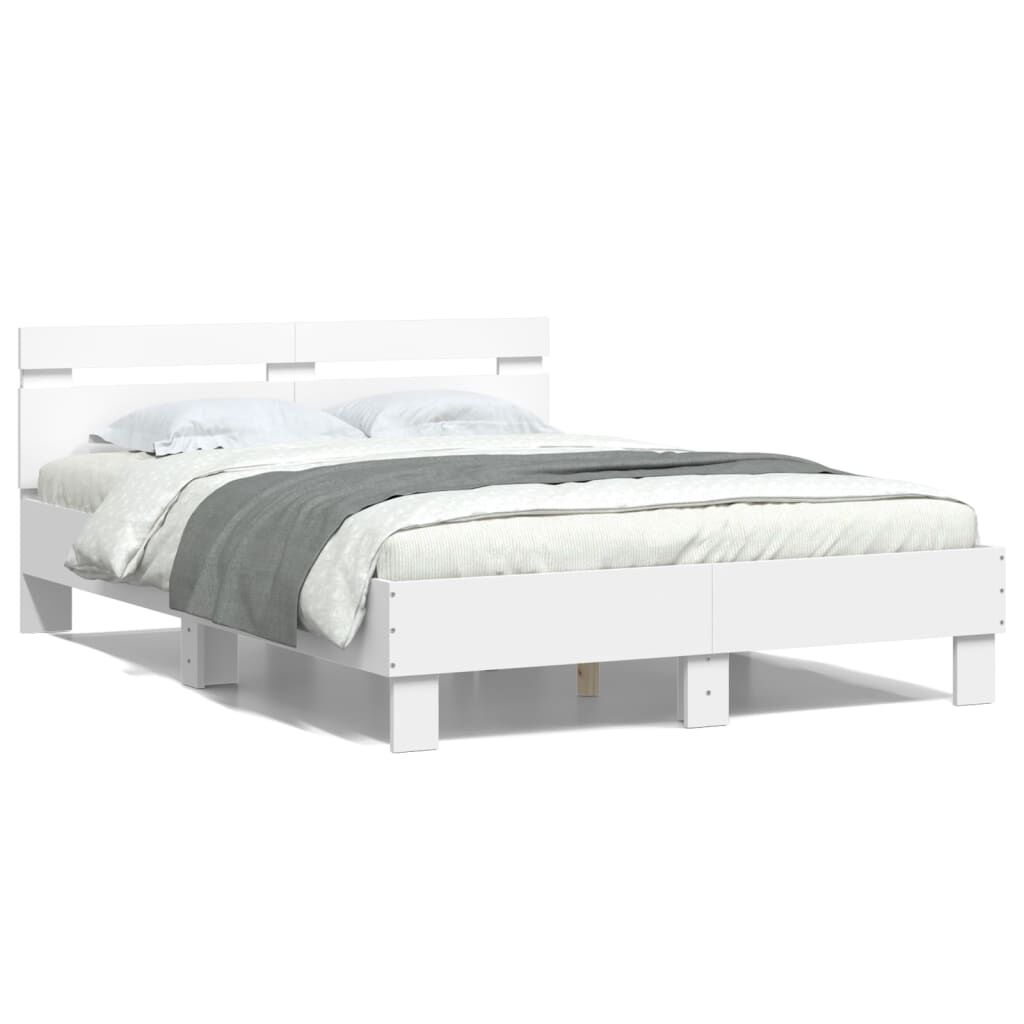 Bed Frame with LED without Mattress White 135x190 cm Price