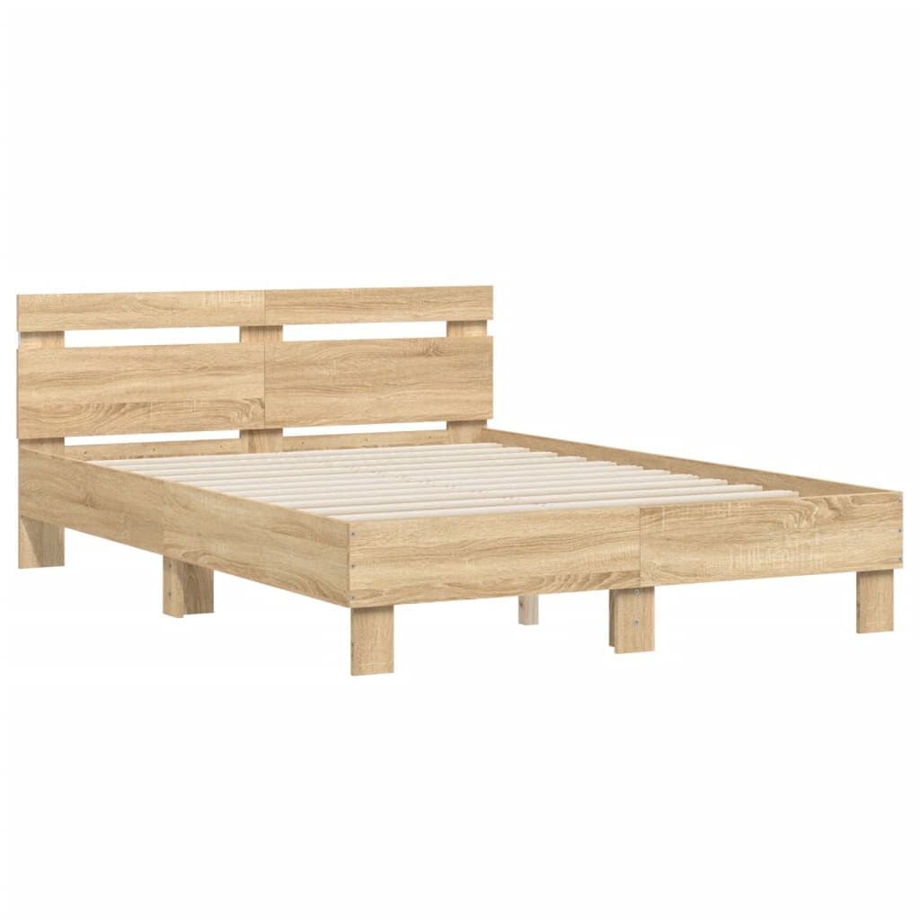 Bed Frame with LED without Mattress Sonoma Oak 135x190 cm Price