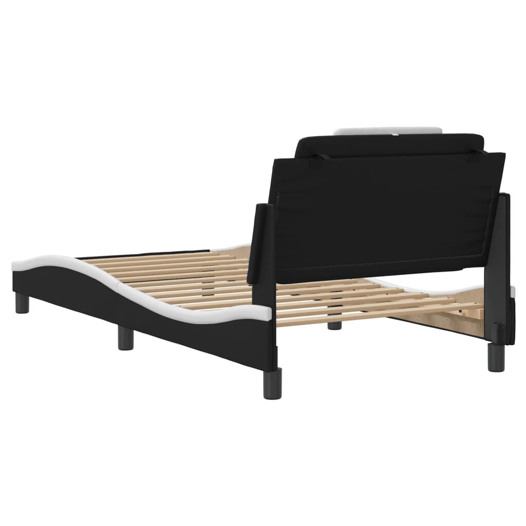 Bed Frame without Mattress Black and White 107x203 cm King Single Faux Leather Price