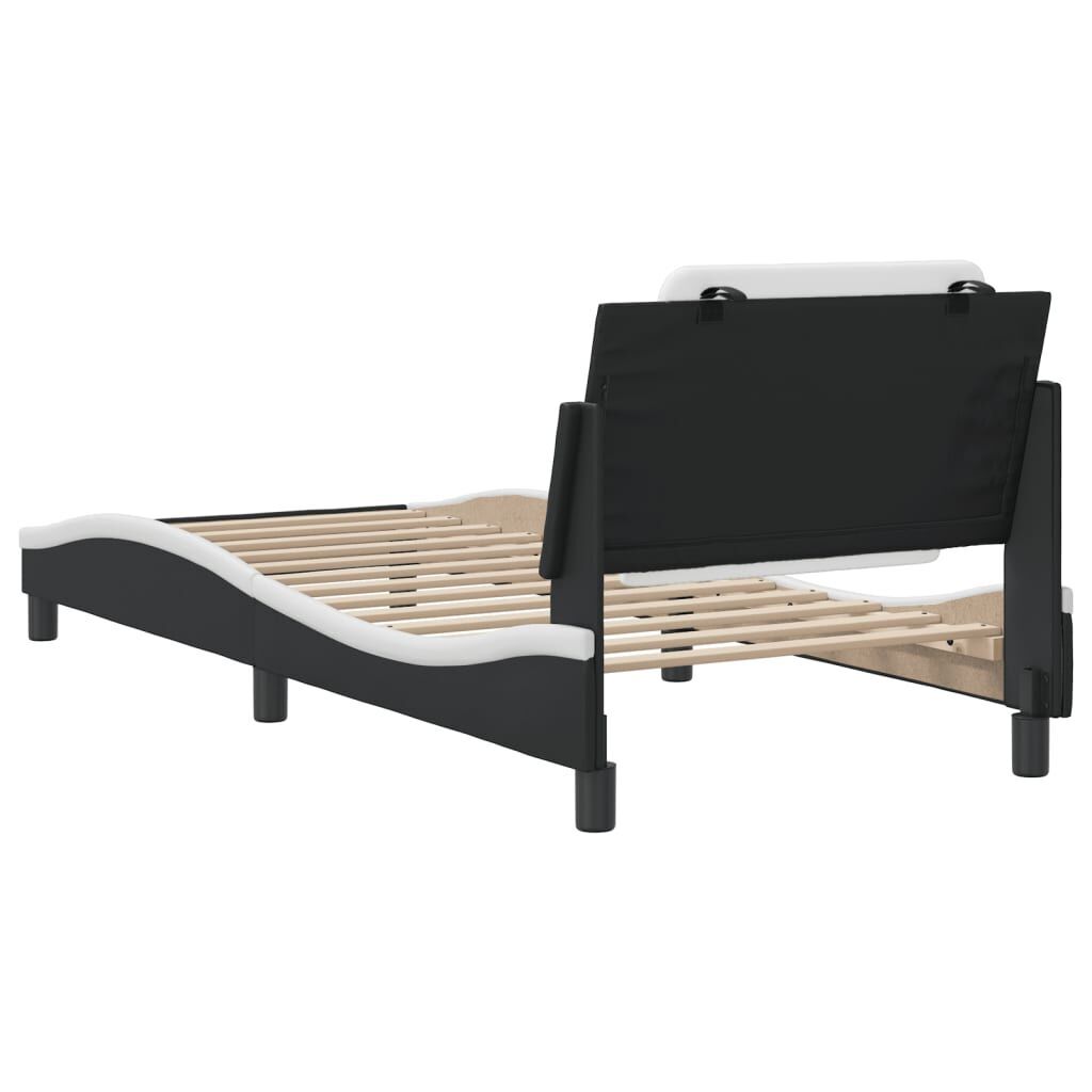 Bed Frame without Mattress Black and White 107x203 cm King Single Faux Leather Price