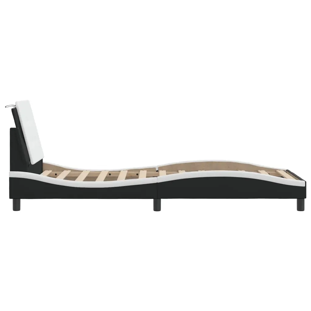 Bed Frame without Mattress "Zadar" Black and White 107x203 cm King Single Faux Leather Price