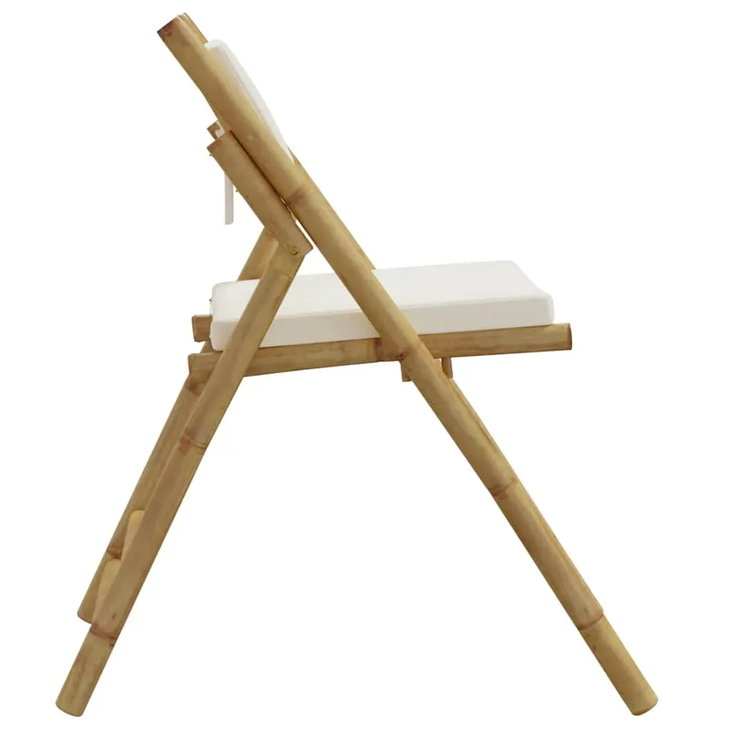 6 Piece Folding Bistro Chairs with Cream White Cushions Bamboo Price