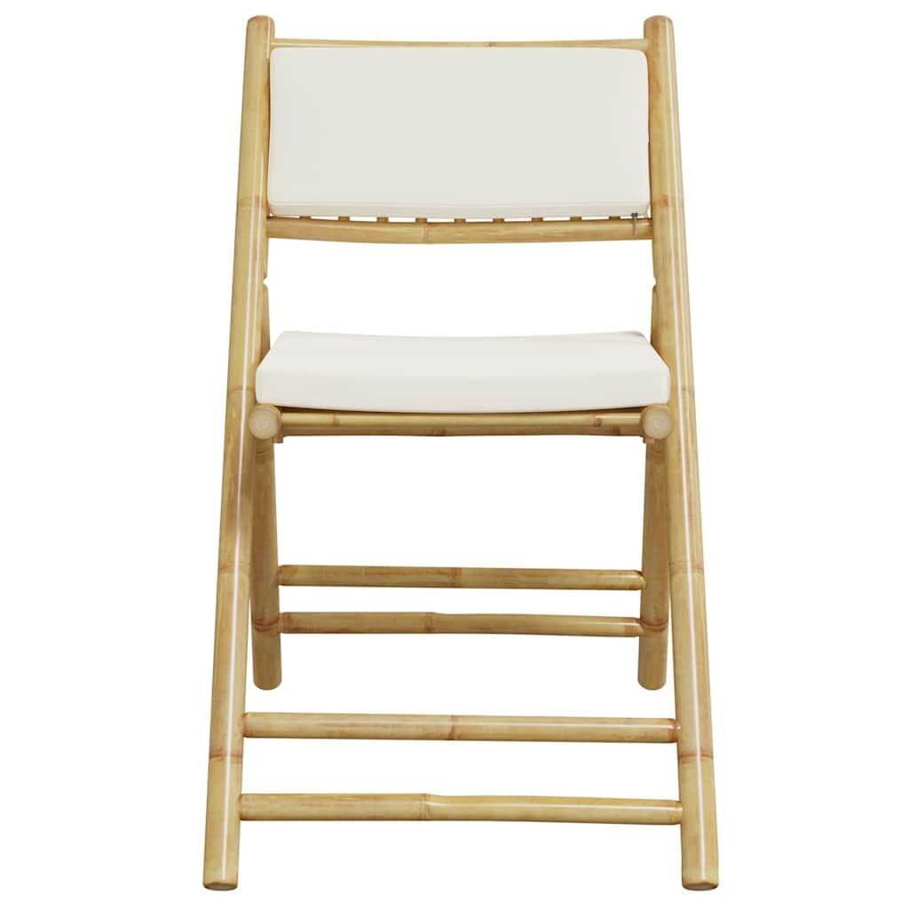 3 Piece Folding Bistro Set with Cream White Cushions Bamboo Price