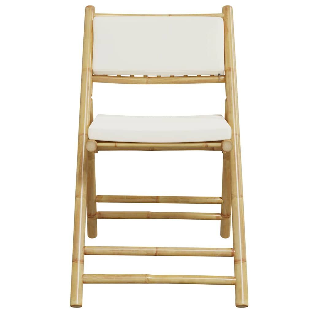 3 Piece Folding Bistro Set with Cream White Cushions Bamboo Price