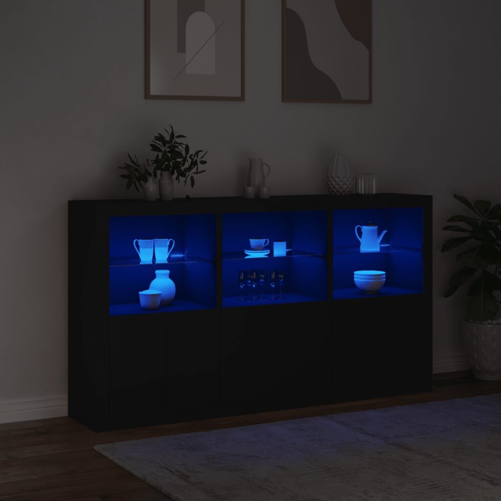 Sideboard with LED Lights Black 181.5x37x100 cm Price