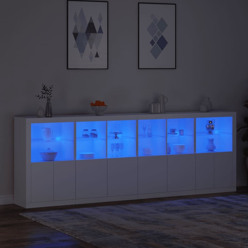 Sideboard with LED Lights White 283x37x100 cm Price