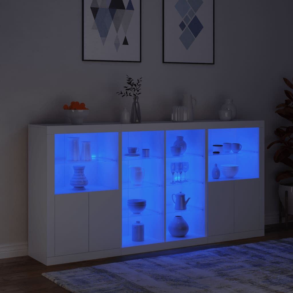 Sideboard with LED Lights White 202x37x100 cm Price