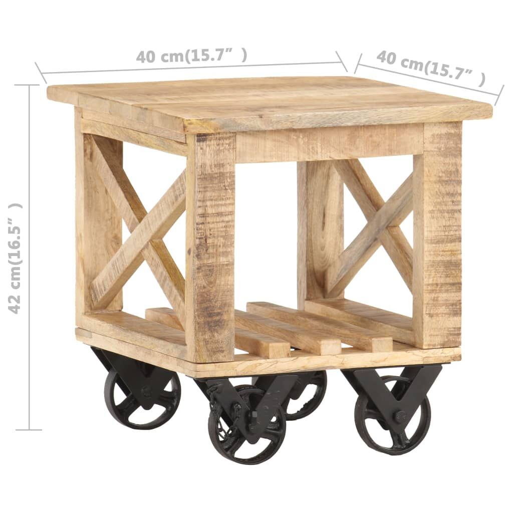 Side Table with Wheels 40x40x42 cm Rough Mango Wood Price