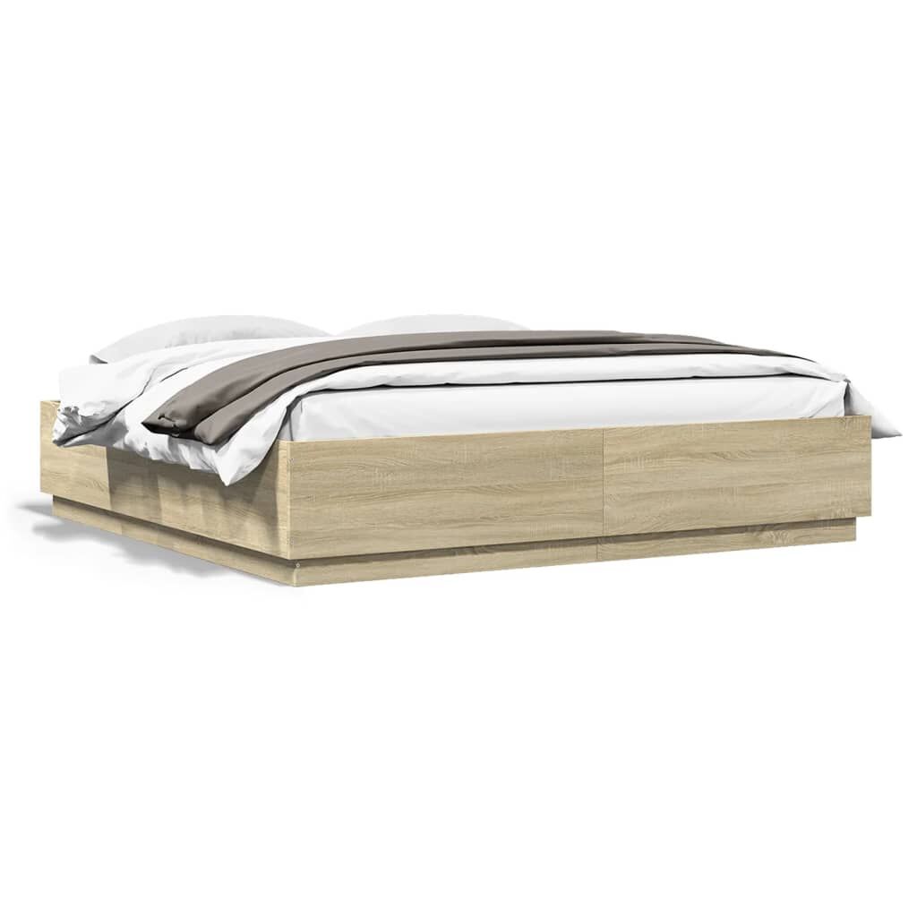 Bed Frame with LED without Mattress Sonoma Oak 183x203 cm King Price