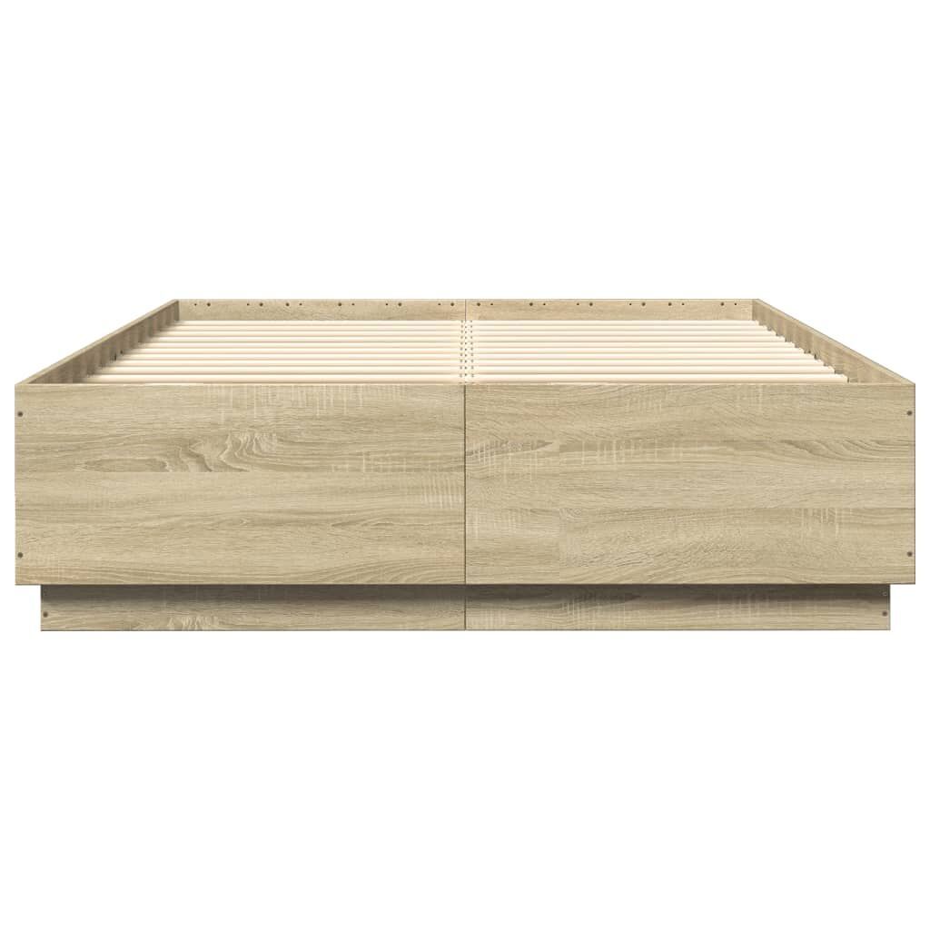 Bed Frame with LED without Mattress Sonoma Oak 150x200 cm Price