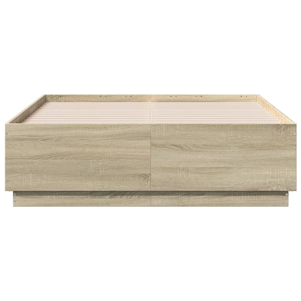 Bed Frame with LED without Mattress Sonoma Oak 135x190 cm Price