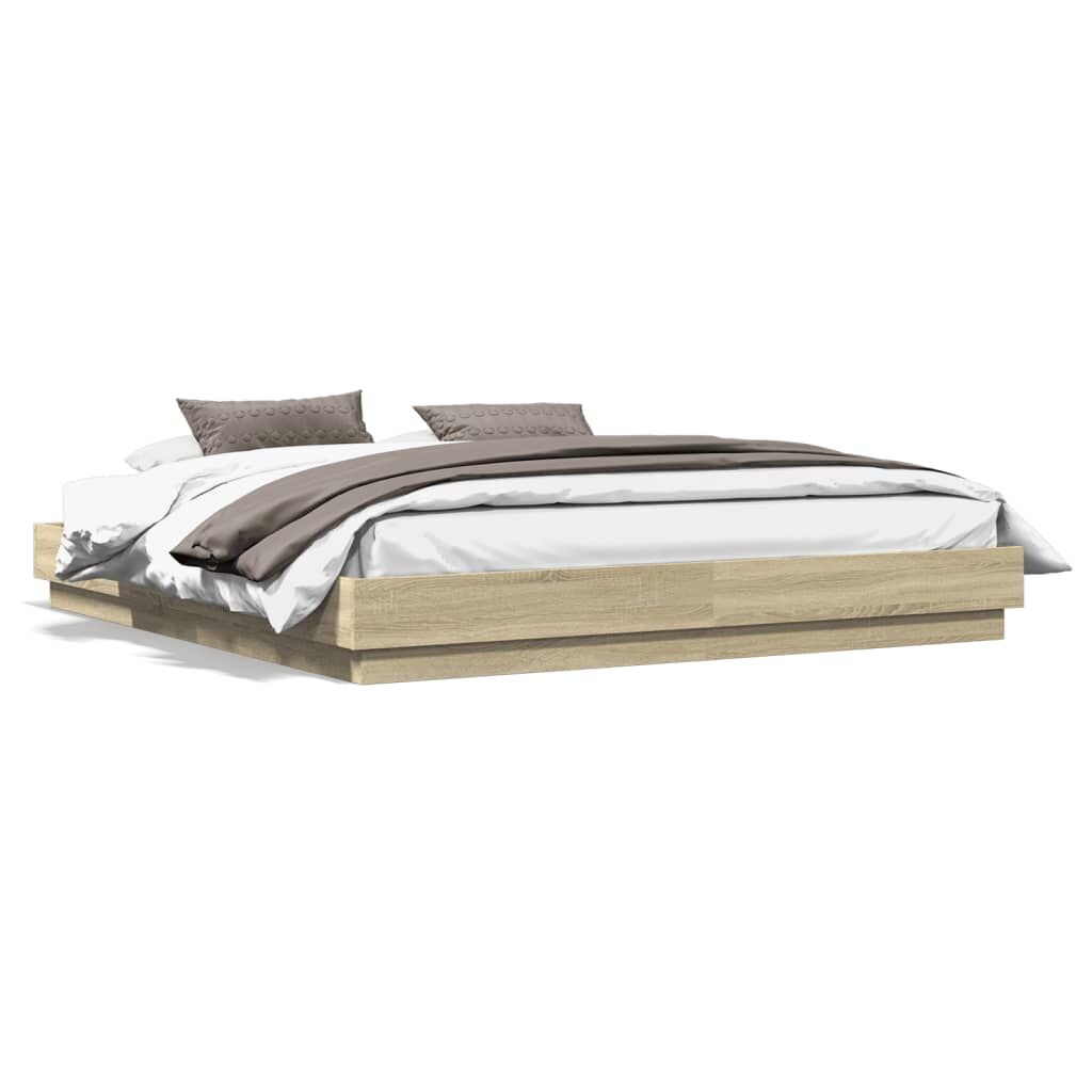 Bed Frame with LED without Mattress Sonoma Oak 183x203 cm King Price