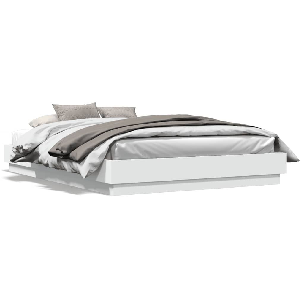 Bed Frame with LED without Mattress White 150x200 cm Price