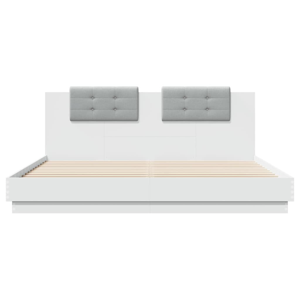 Bed Frame with LED without Mattress White 183x203 cm King Price