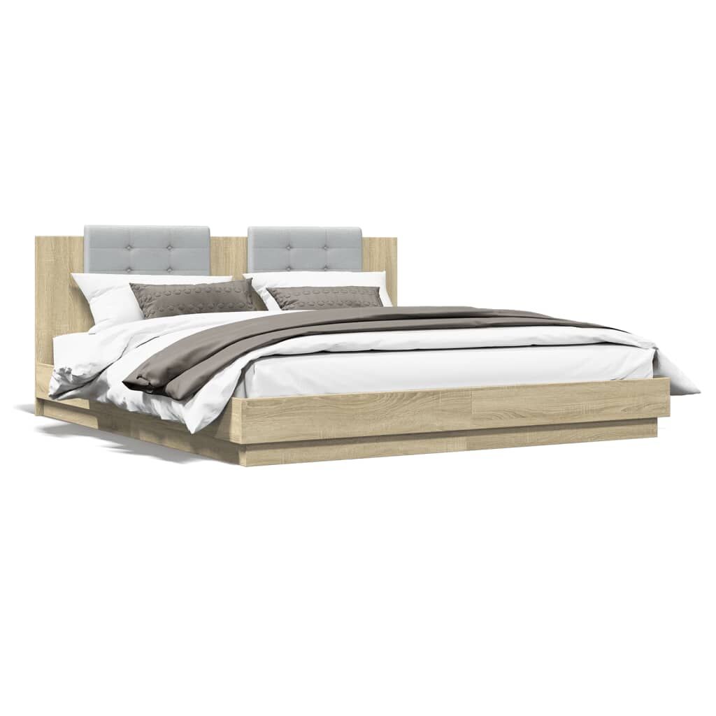 Bed Frame with LED without Mattress Sonoma Oak 183x203 cm King Price
