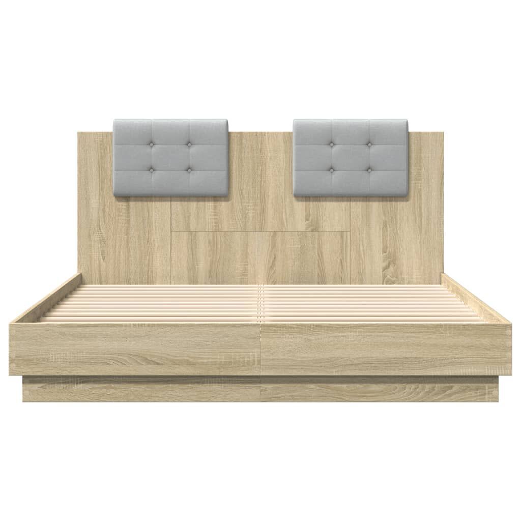 Bed Frame with LED without Mattress Sonoma Oak 150x200 cm Price