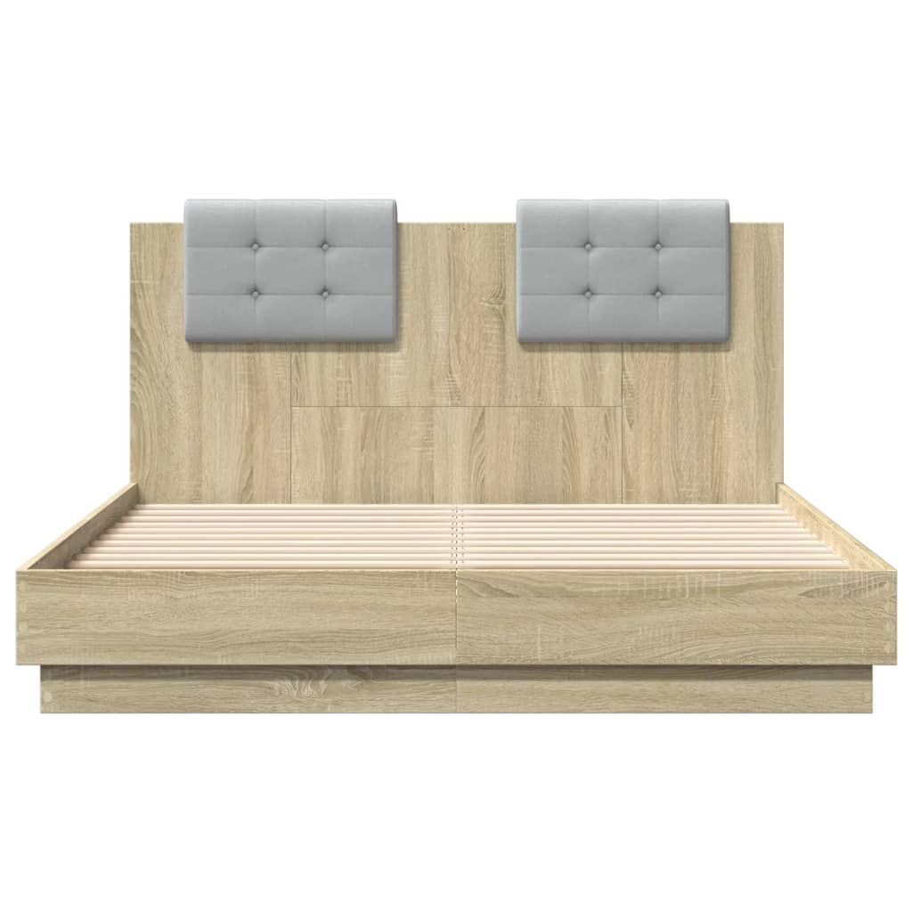Bed Frame with LED without Mattress Sonoma Oak 135x190 cm Price