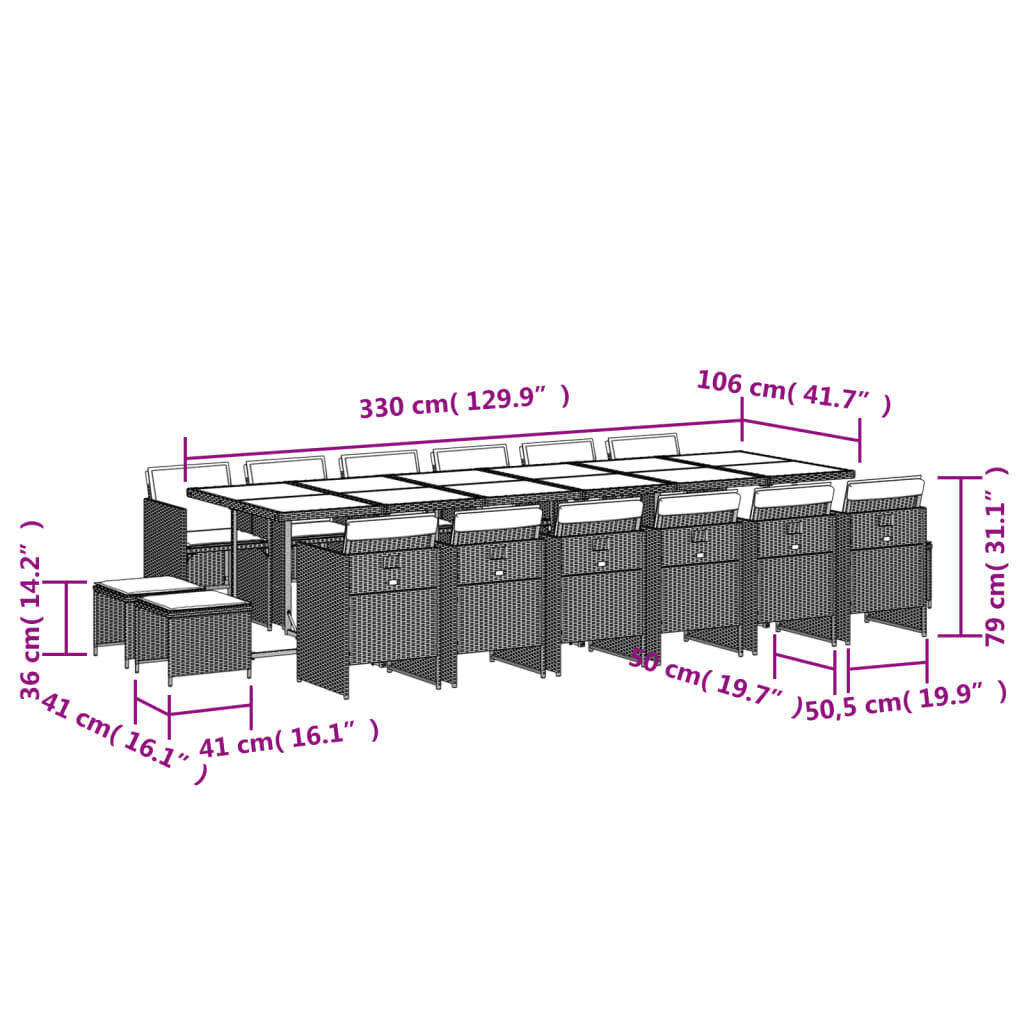 17 Piece Garden Dining Set with Cushions Grey Poly Rattan Price