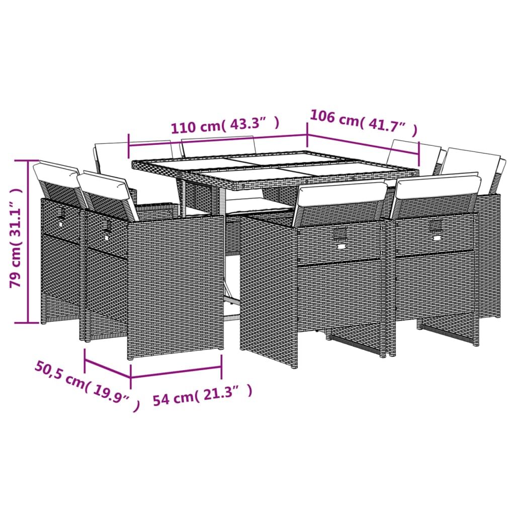 9 Piece Garden Dining Set with Cushions Grey Poly Rattan Price