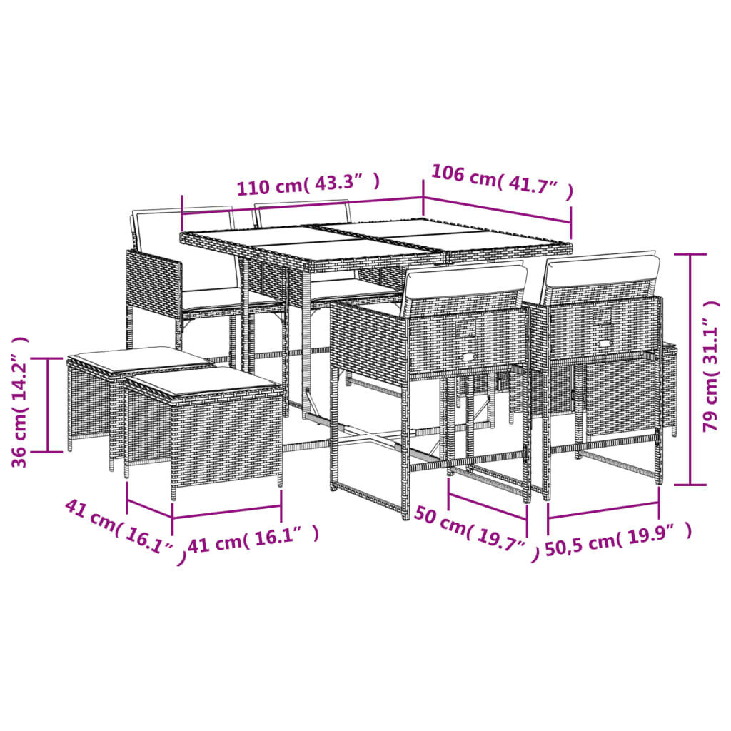 9 Piece Garden Dining Set with Cushions Black Poly Rattan Price